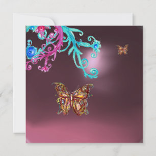 BUTTERFLY AMETHYST , purple blue bright pink red Invitation