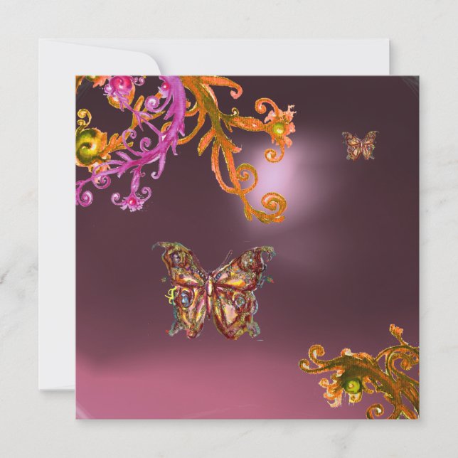 BUTTERFLY AMETHYST,purple bright pink yellow brown Invitation (Front)