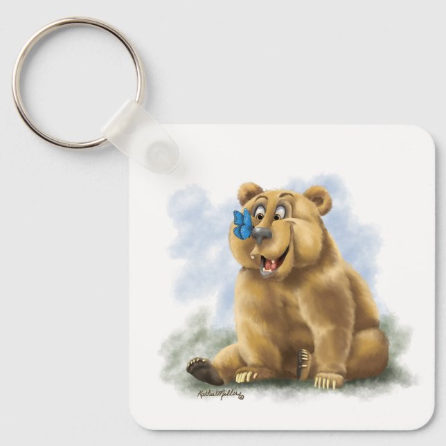 Butterfly and Bear Cartoon Key Ring (Front)
