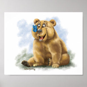 Butterfly and Bear Cartoon Poster
