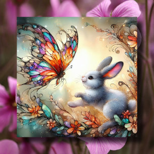 Butterfly And Bunny Colourful Stained Glass Easter Holiday Card