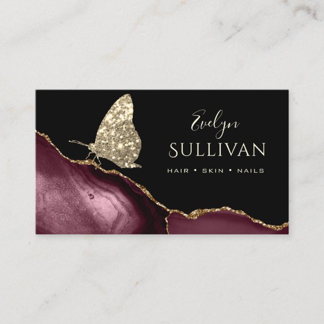 butterfly and burgundy agate business card (Front)
