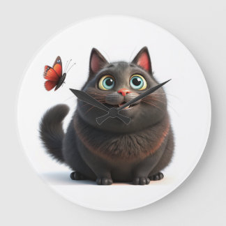 Butterfly and Cat Large Clock