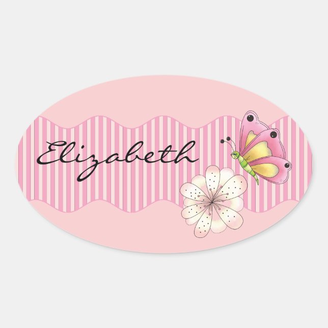 Butterfly and Cherry Blossom Oval Sticker (Front)