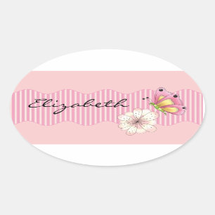 Butterfly and Cherry Blossom Oval Sticker