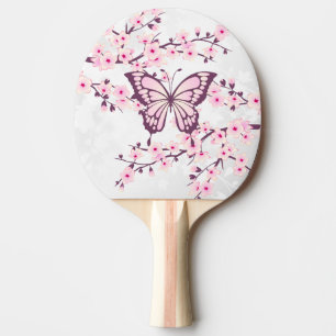 Butterfly And Cherry Blossom Pink White Ping Pong Paddle