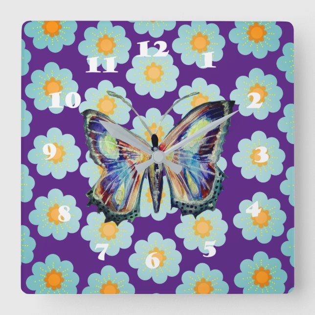 Butterfly and daisy flowers  square wall clock (Front)