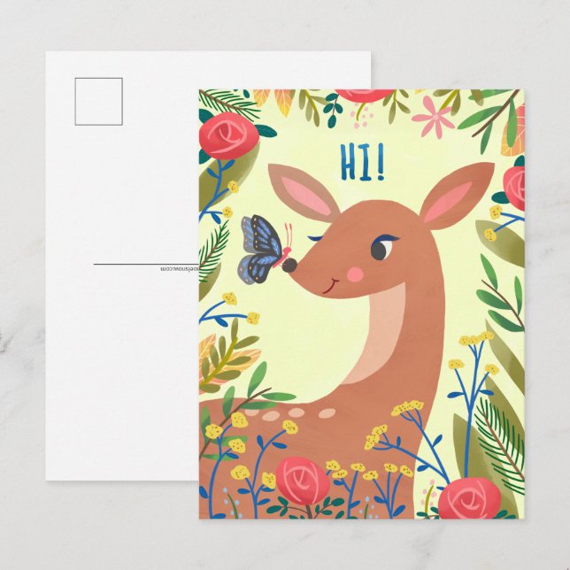 Butterfly and Deer Postcard (Front/Back)