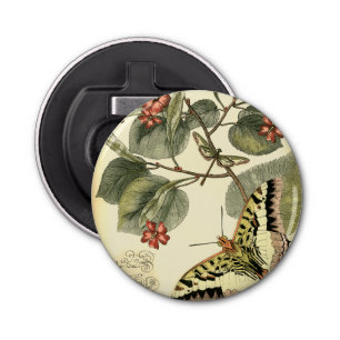Butterfly and Dragonfly with Red Flowers Bottle Opener
