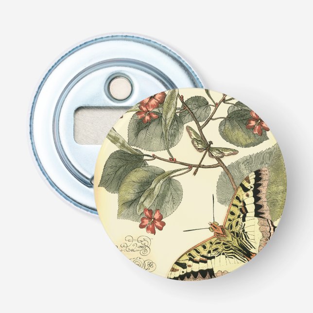Butterfly and Dragonfly with Red Flowers Bottle Opener (Front)