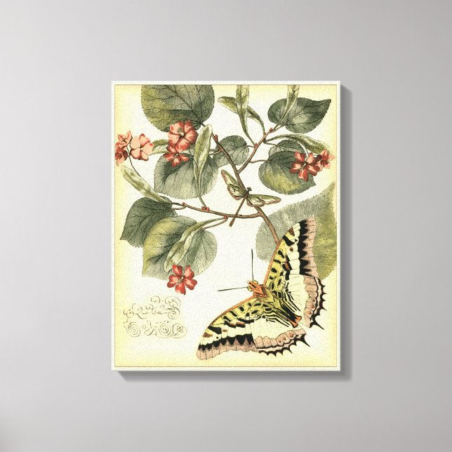 Butterfly and Dragonfly with Red Flowers Canvas Print (Front)