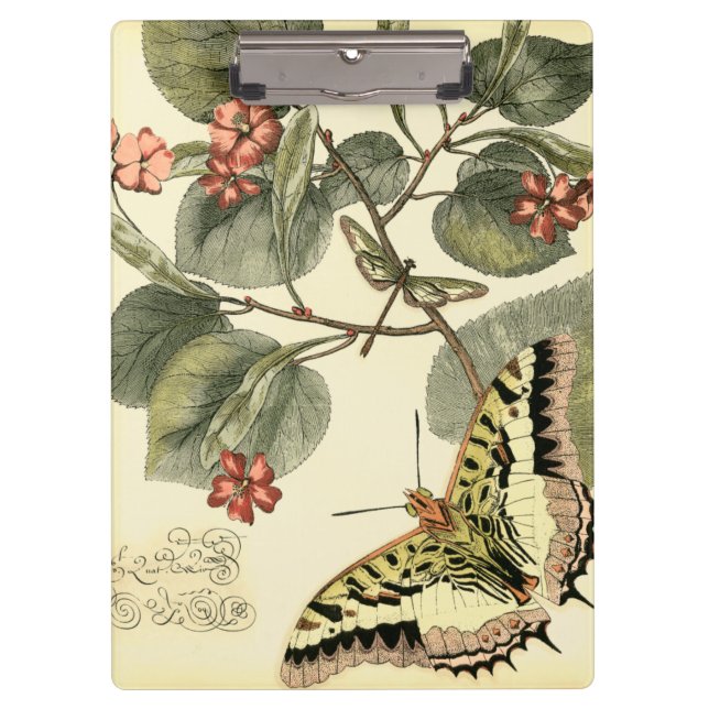 Butterfly and Dragonfly with Red Flowers Clipboard (Front)