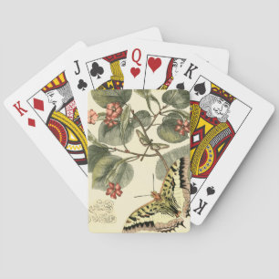 Butterfly and Dragonfly with Red Flowers Playing Cards