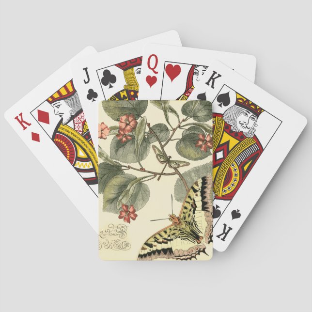 Butterfly and Dragonfly with Red Flowers Playing Cards (Back)