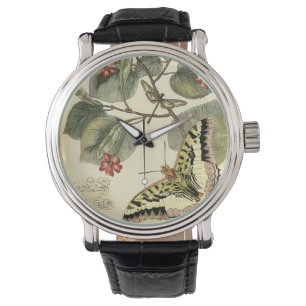 Butterfly and Dragonfly with Red Flowers Watch