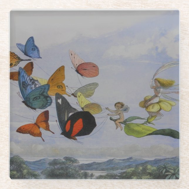 Butterfly and Fairy Queen Butterflies Fairies Glass Coaster (Front)