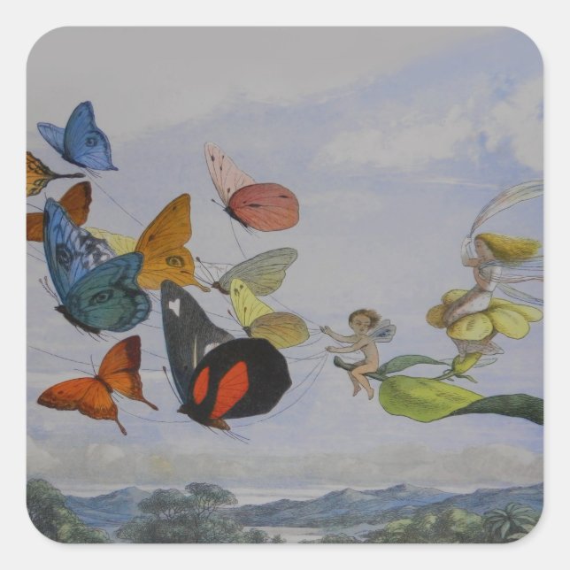 Butterfly and Fairy Queen Butterflies Fairies Square Sticker (Front)