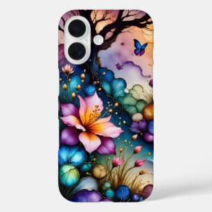 Butterfly and Fantasy Flowers iPhone 16 Case