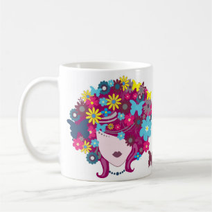 Butterfly and floral beauty woman head mug