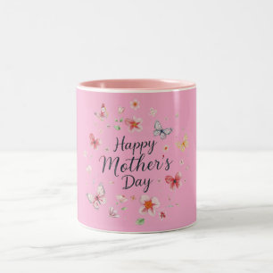 Butterfly and Floral Happy Mother's Day  Two-Tone Coffee Mug
