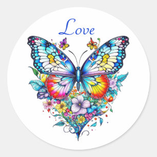 Butterfly and Floral Heart Classic Round Sticker