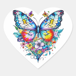 Butterfly and Floral Heart  Heart Sticker