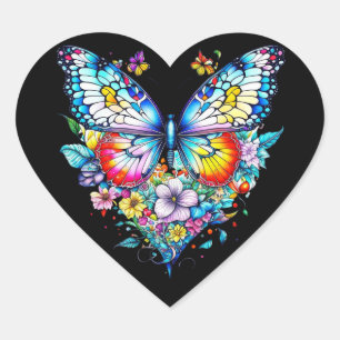 Butterfly and Floral Heart Heart Sticker