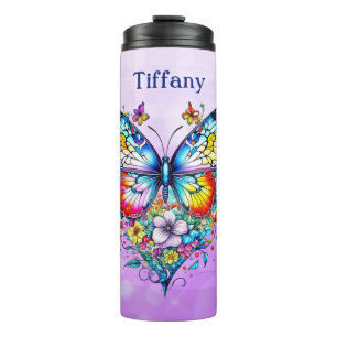 Butterfly and Floral Heart Personalised Thermal Tumbler