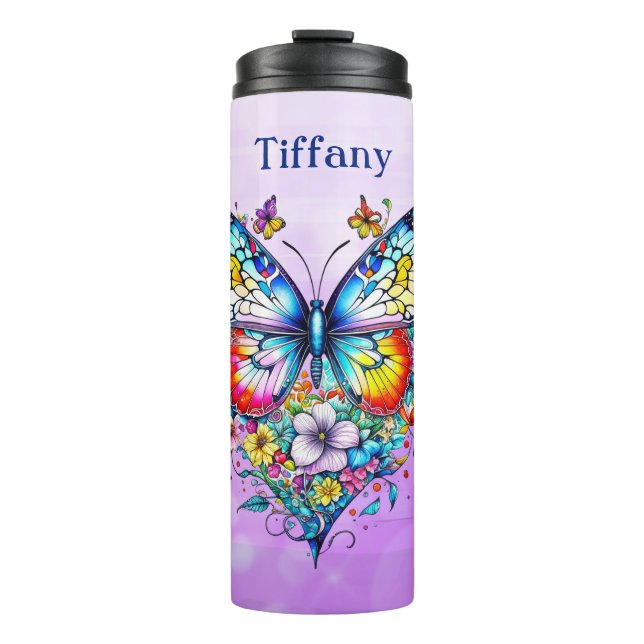 Butterfly and Floral Heart Personalised Thermal Tumbler (Front)
