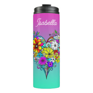 Butterfly and Floral Heart Personalised Thermal Tumbler