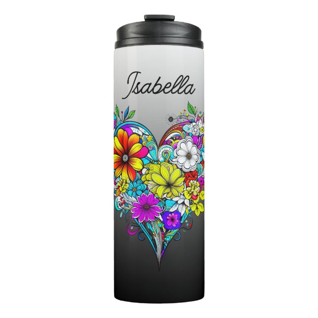 Butterfly and Floral Heart Personalised Thermal Tumbler (Front)