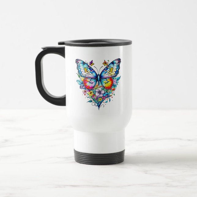 Butterfly and Floral Heart Personalised Travel Mug (Left)