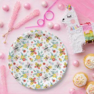 Butterfly And Floral Pattern Paper Plate