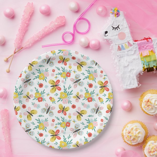 Butterfly And Floral Pattern  Paper Plate (Party)