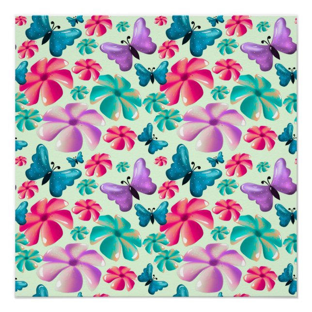 Butterfly and Flower Aesthetic pattern  Poster (Front)