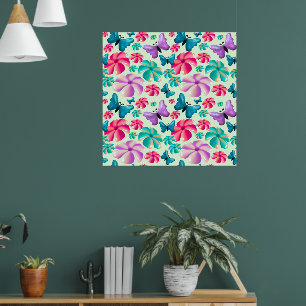 Butterfly and Flower Aesthetic pattern Poster