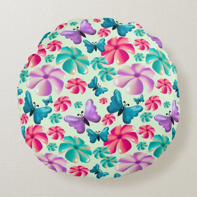 Butterfly and Flower Aesthetic pattern  Round Cushion (Front)