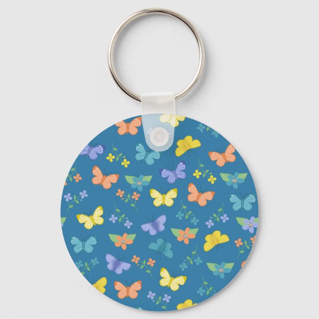 Butterfly And Flower Art Key Ring (Front)