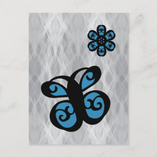Butterfly and Flower Design, Blue Colour Splash Postcard
