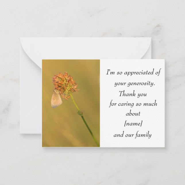 Butterfly And Flower For After Funeral Thank You Card (Front)