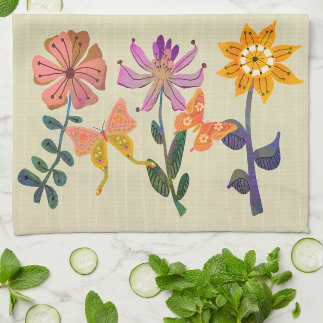 Butterfly and Flower Friendship Kitchen Tea Towel (Folded)