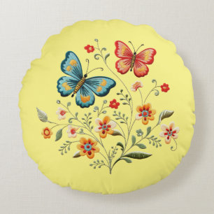 Butterfly and Flower Round Cushion