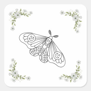 Butterfly and Flower Square Sticker