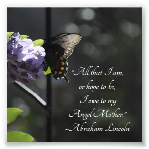 Butterfly and Flower To My Mother Lincoln Quote Photo Print