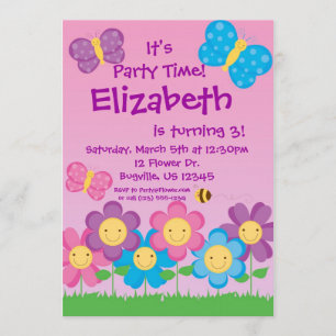 Butterfly and Flowers Birthday Party Invitation