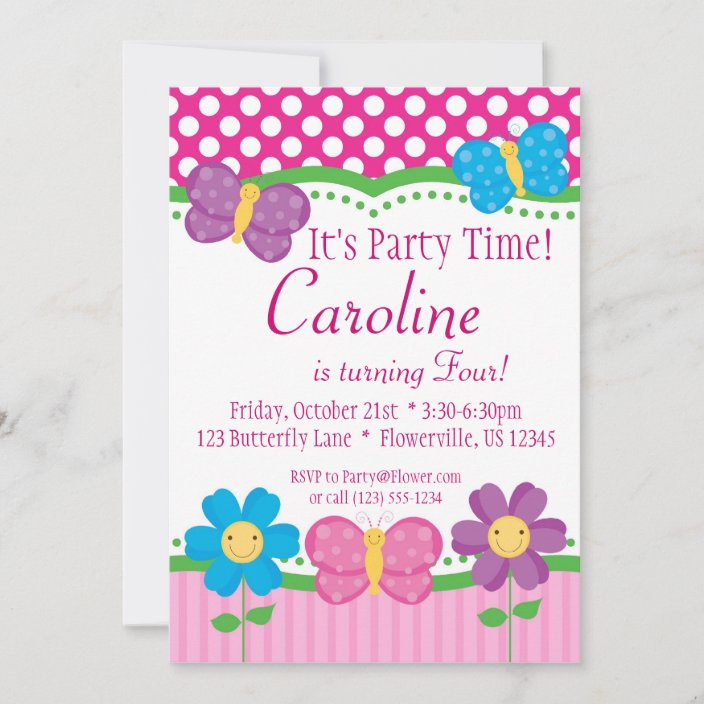 Butterfly and Flowers Birthday Party Invitation Zazzle.co.uk