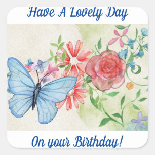 Butterfly And Flowers Birthday Sticker
