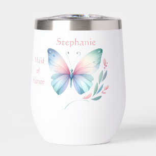 Butterfly and Flowers Bridesmaid Wine Tumbler