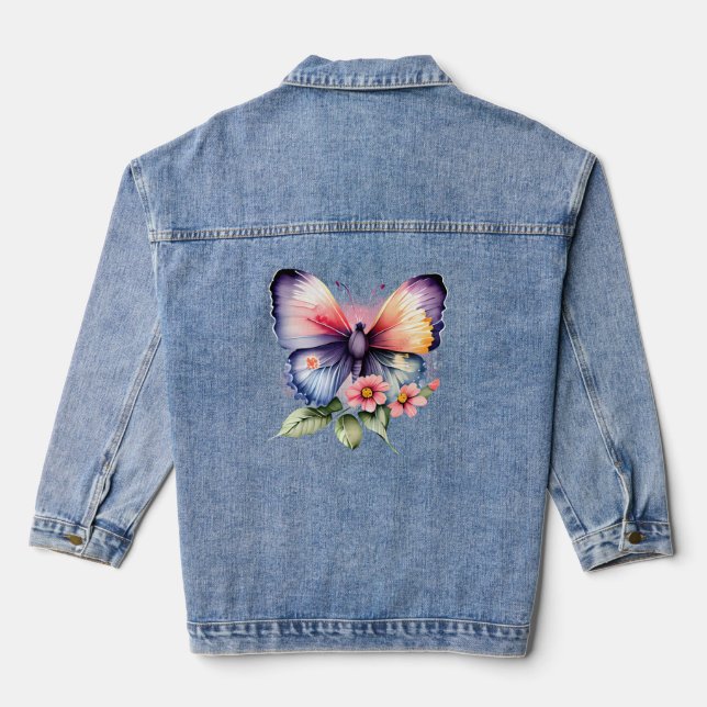 Butterfly and Flowers Denim Jacket (Back)