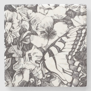 Butterfly and Flowers Detail Stone Coasters